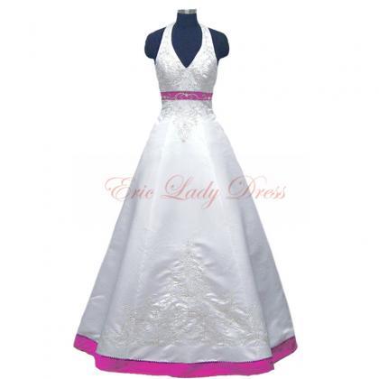 Wedding Dresses Halter White And Fuschia Embroidery Wedding