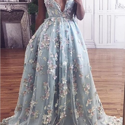 Sparkly Princess Prom Dresses,real Beautiful Long Deep V-neck Prom ...