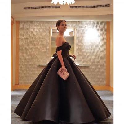 Princess Prom Dress,Luxury Ball Gowns Formal Dresses,Off the Shoulder Black Dubai Evening Dresses