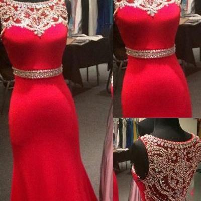 Modest Prom Dresses , New Design Red Satin Prom Dress, Slim Prom Dress, Beaded Prom Dress, Long Prom Dress, Prom dress , Prom Dresses Long