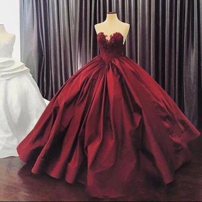 Burgundy Quinceanera Dresses , Puffy Ball Gown Lace Quinceanera Dress For 15 Year, Formal Burgundy 16 Year Prom Dress, Sexy Sweetheart Corest Back Long Burgundy Party Dress, Floor Length Burgundy Appliques Party Dress