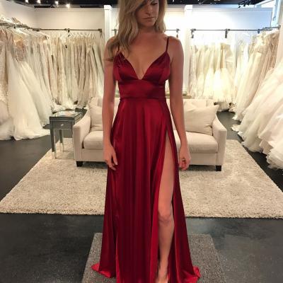 Red Prom Dress,A-Line Spaghetti Straps Prom Dresses, Red Tulle Long Prom Dress with Beading Prom Dresses