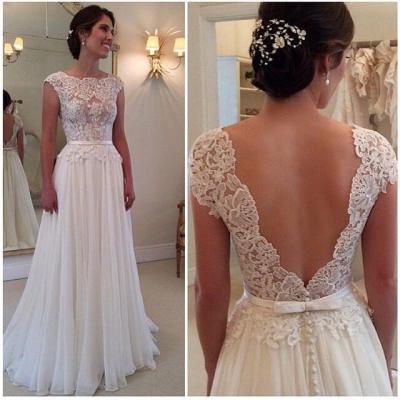 Wedding Dress, Backless Wedding Dresses, Elegant Wedding Dresses , Lace Wedding Gown , Ivory A-line Wedding Gowns ,Chiffon Bridal Dresses