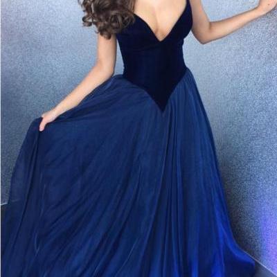 Prom Dress, Sexy Strapless Bodice Corset Long Organza Navy Blue Prom Dresses Ball Gowns 