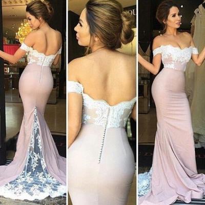 Prom Gown,Pink Prom Dress With Lace,Off The Shoulder Evening Gowns,Mermaid Formal Dresses,Pink Prom Dresses 
