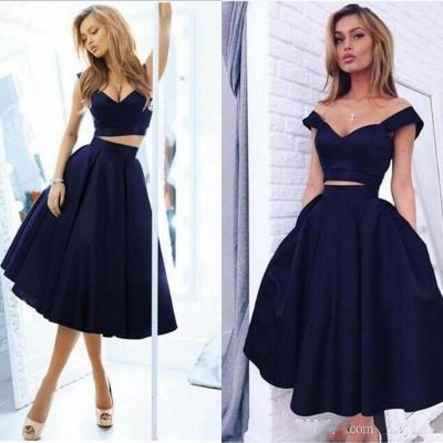 Party Gown,Two Piece Prom Dress,Simple Prom Dresses, Navy Blue Prom Party Dress,Prom Dresses