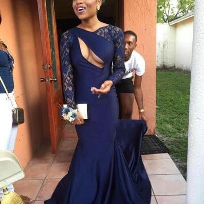 Sexy Prom Dress Formal Women Evening Gown,Prom Dresses,navy blue lace prom dress