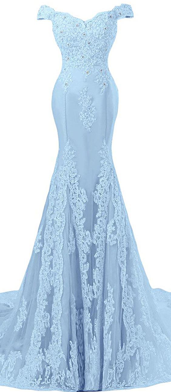 baby blue mermaid prom dresses
