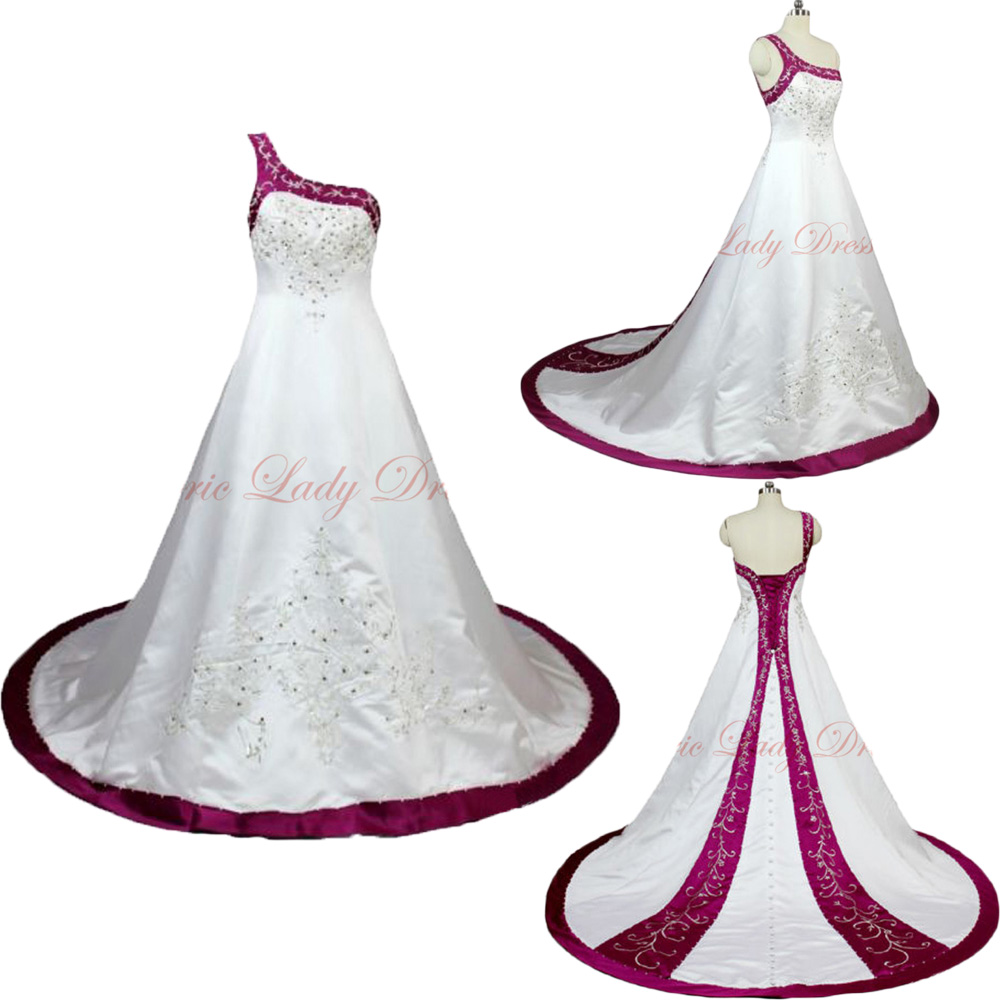 Wedding Dresses White And Fuschia Embroidery Wedding Dresses One