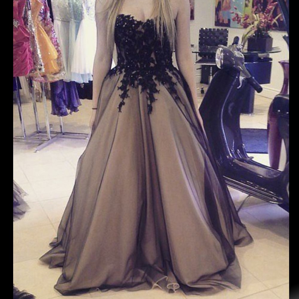 Charming Long Prom Dress, Black Champagne Sweetheart With Appliques ...