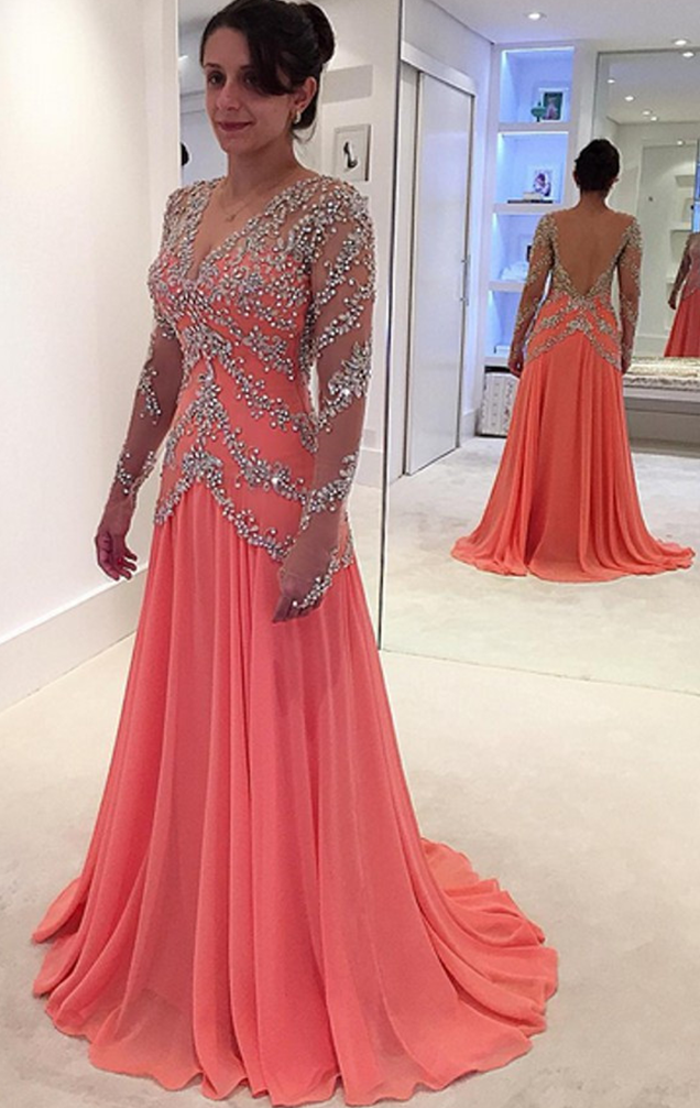 Elegant Crystal Beaded Backless Dress Party Prom Dress main image 0