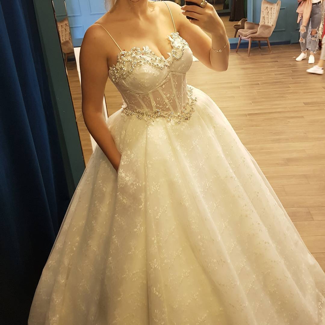 Sheer Corset Beaded Wedding Dresses Sweetheart Ball Bridal Gown