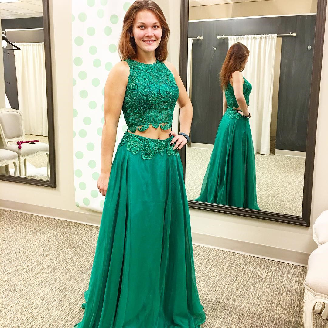 two piece prom dress green