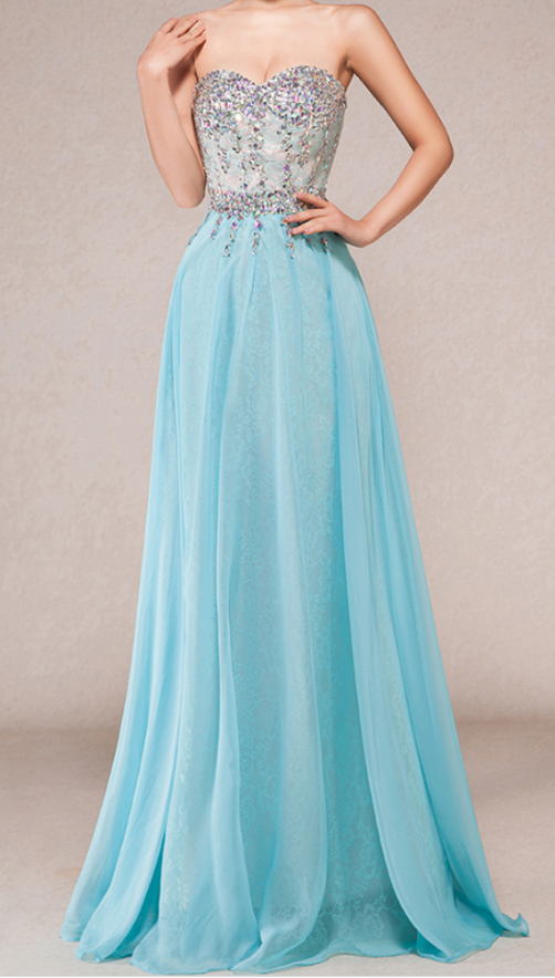 Elegant Exquisite Sky Blue Prom Dressfloor Length Prom Dressesbeaded
