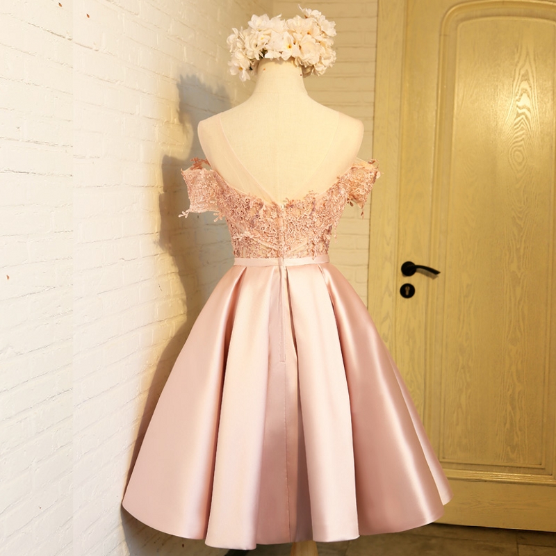 Pink Short Lace Dresses, 8th Grade Prom Dresses, Junior High