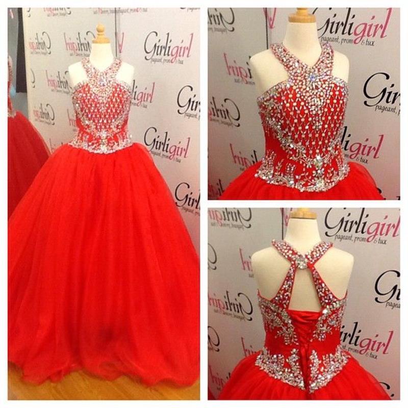 girls red pageant dress