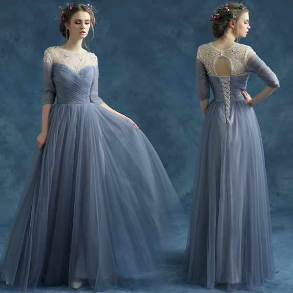 blue gray evening gowns