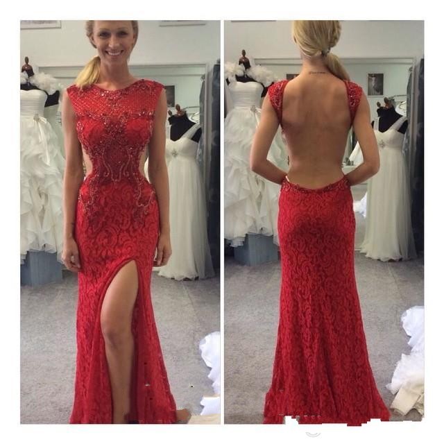 Red Prom Dress Lace Mermaid Prom Dress Beading Prom Dress