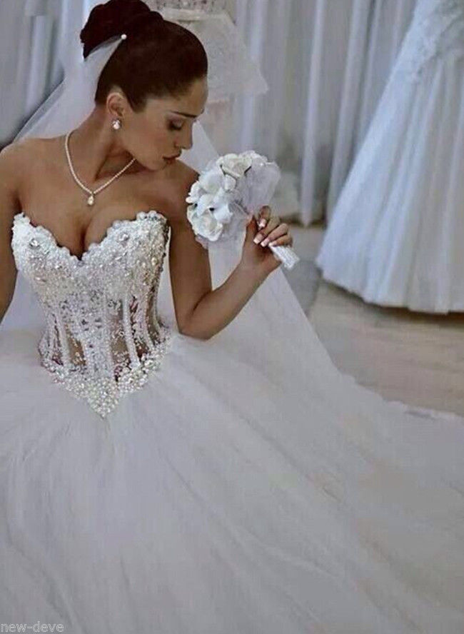 Wedding Dress,Gorgeous White Pearl Rhinestone Sparkly Bridal Dress ...