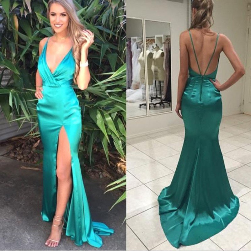 green backless prom dress