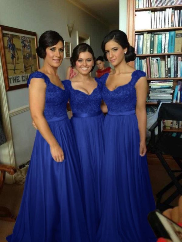 Royal Blue Chiffon Belted Dress