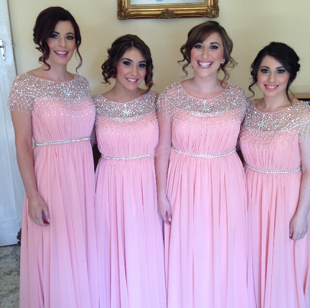 Pink Bridesmaid Dress Chiffon Cap Sleeve Beaded A Line Long Pink Bridesmaid Dress Chiffon Cap Sleeve Beaded A Line Long For Bridesmaids Elegant Wedding
