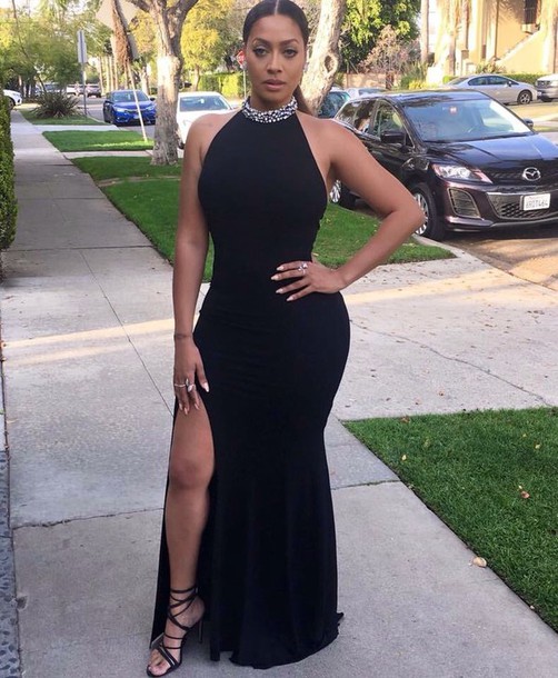 black slit formal dress