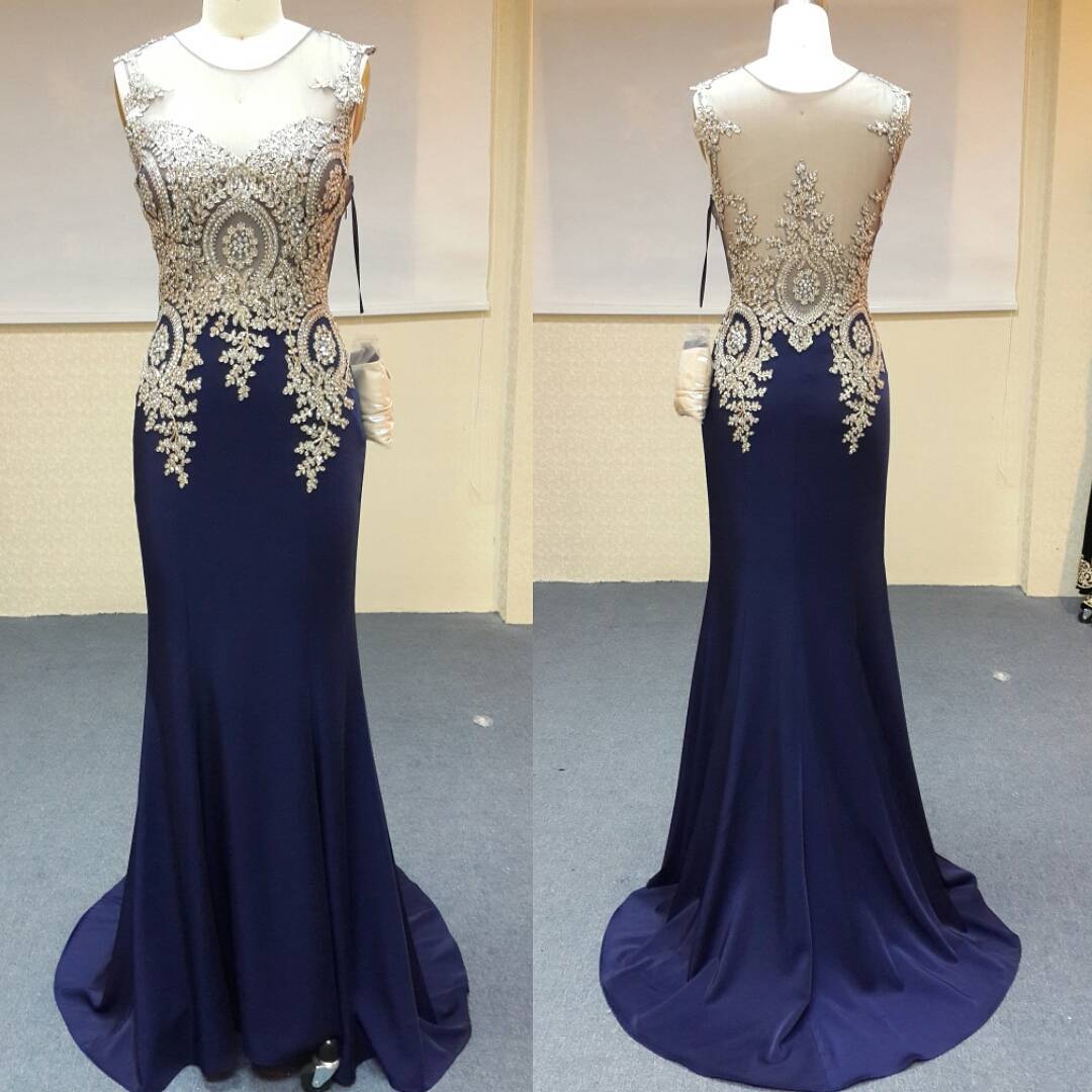 navy blue with gold prom dress