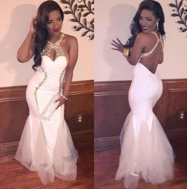white sparkly mermaid prom dress