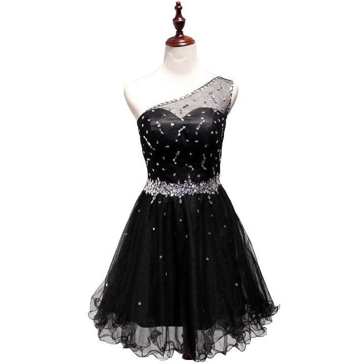 Simple Black Homecoming Dresses One Shoulder Cut Out Tight Short Cocktail Dresses with Sleeves