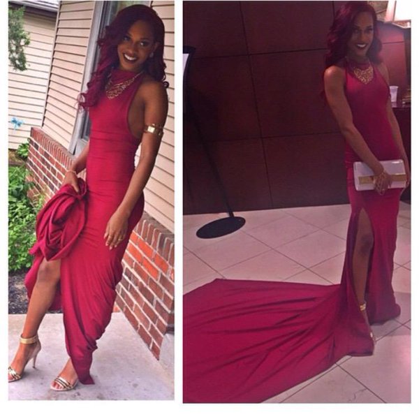 burgundy prom dress with slit