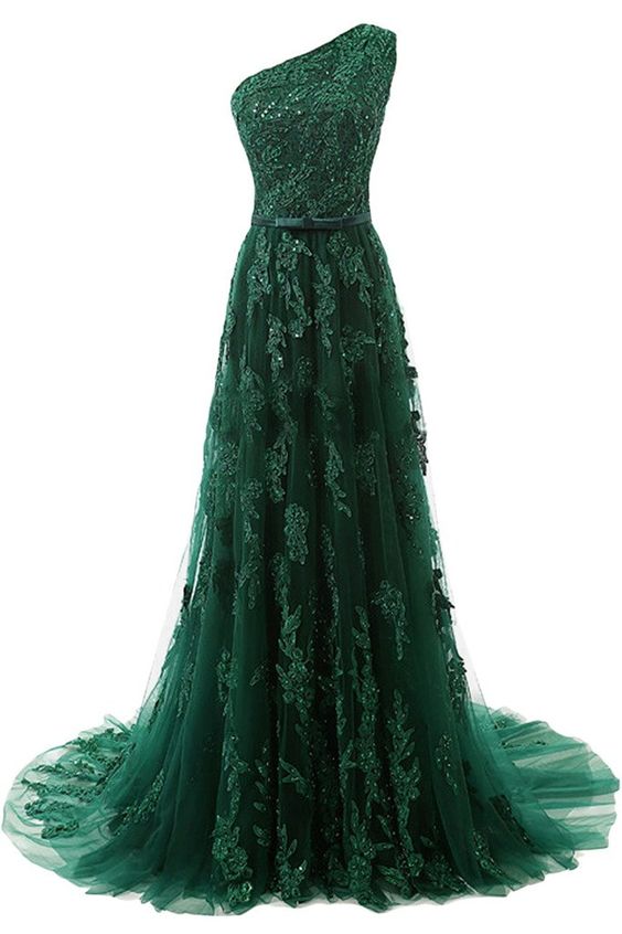 dark green one shoulder dress