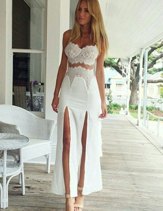 all white two piece dress