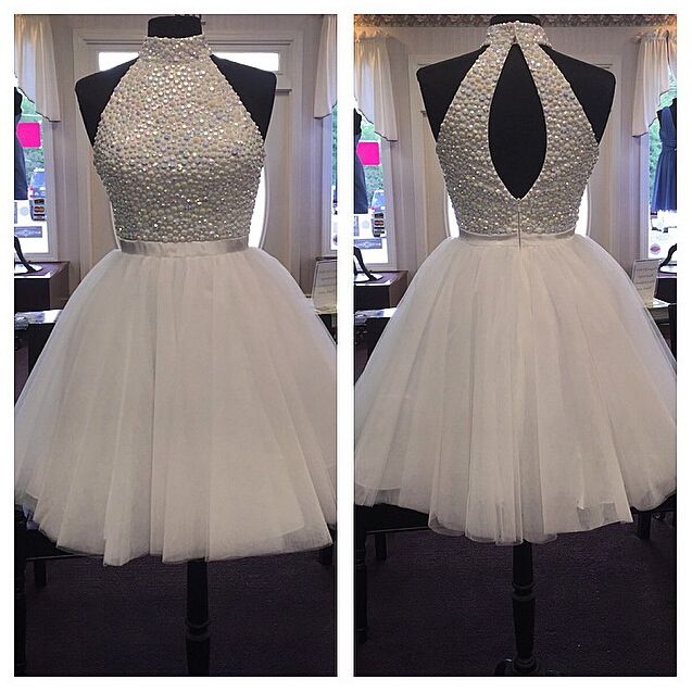 halter neck short prom dress