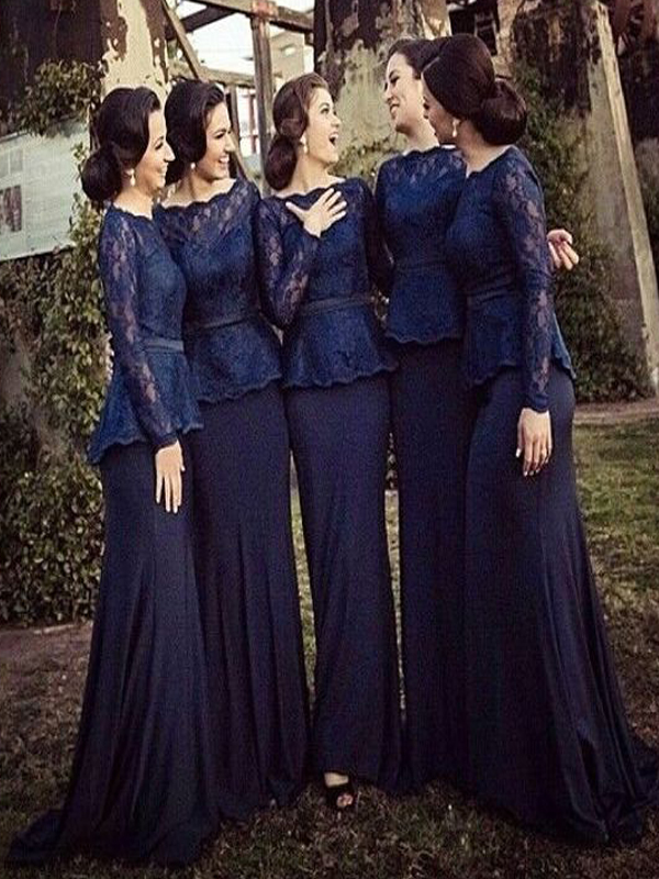 Long Bridesmaid Dress Sleeve Navy Blue Long Bridesmaid Dress Sleeve Navy Blue Dresses With Lace Mismatched Wedding Party