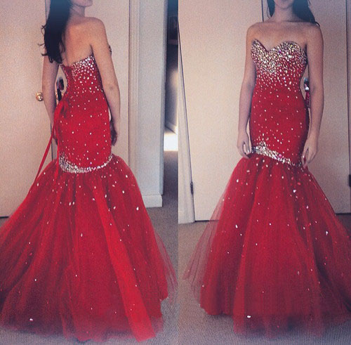 red sparkly mermaid prom dress