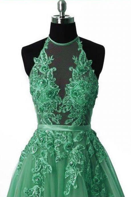 Vintage Green Ruffles Neck Sheath Long Prom Dress Evening Dress Y8398 main image 0