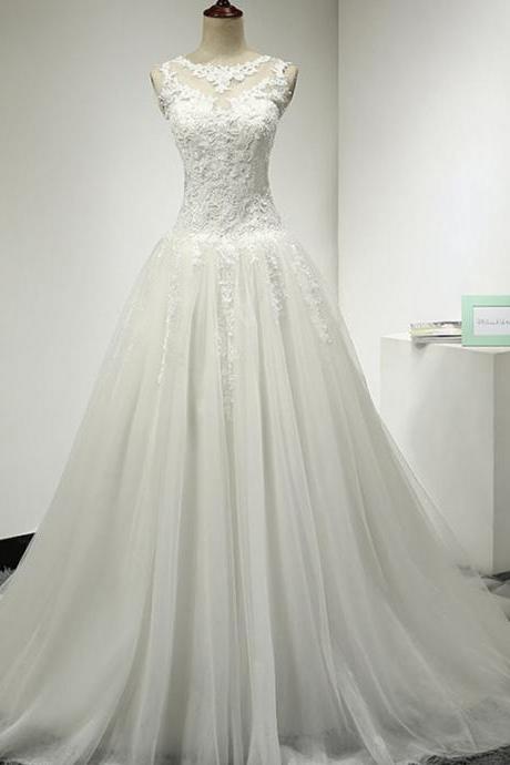 Lace Wedding Dress,appliques Wedding Dresses,tulle Bridal Dresses,see Through Corset Formal Dresses Party Gowns