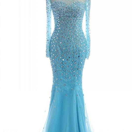 Prom Dress,Luxury Beads Prom Dresses, Blue Prom Dress,long Prom Dress