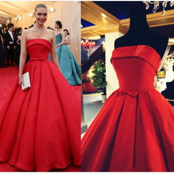 Red Prom Dress,strapless Prom Dress,A-line Prom Dress,satin Prom Dress