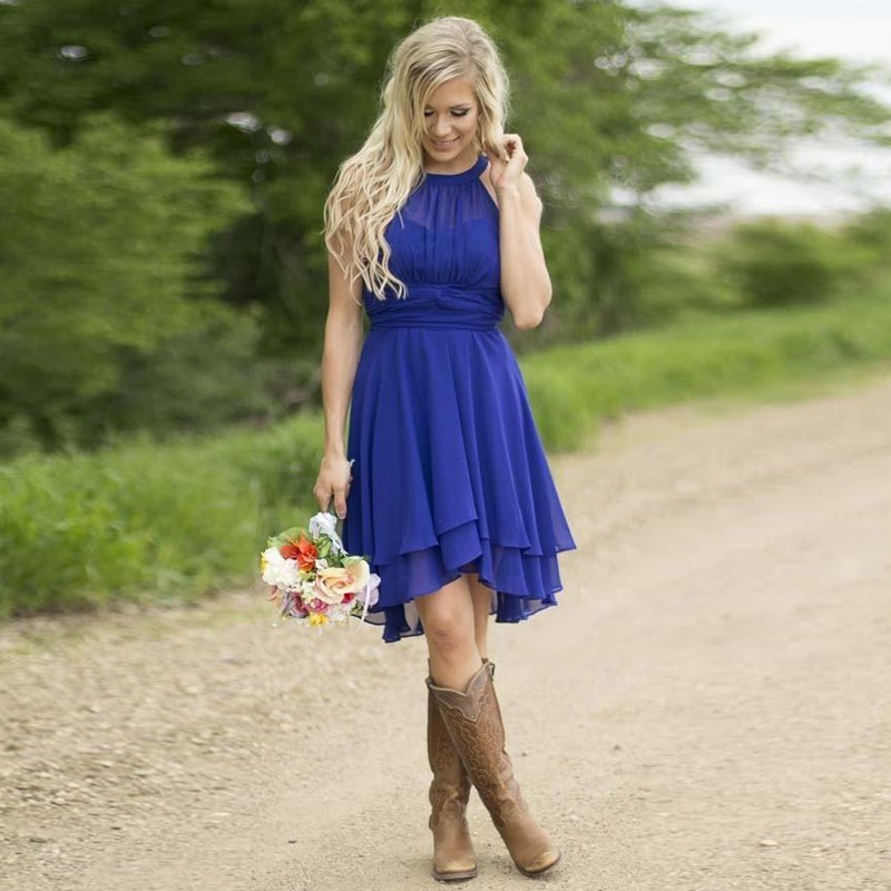 Short Royal Blue Bridesmaid Dresses Halter Dress Short Royal Blue Bridesmaid Dresses Halter Dress Vestido Madrinha Prom Party Gown Wedding