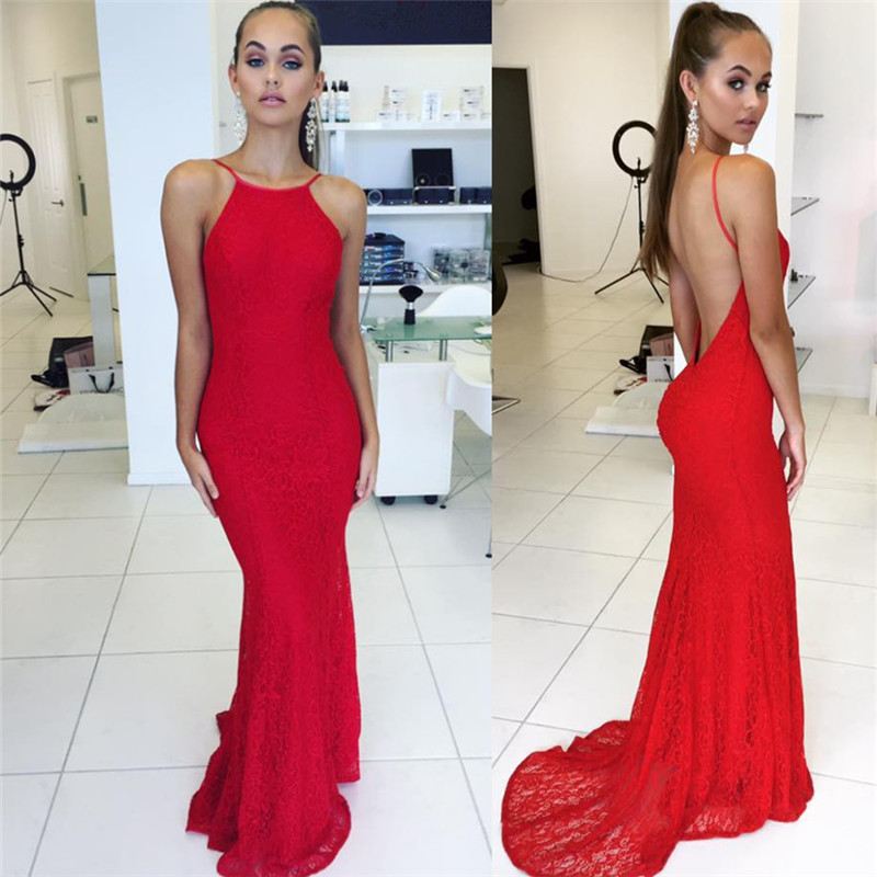 Sexy Red Sheath Prom Dressbackless Prom Dressessimple Lace Evening Dresses On Luulla 