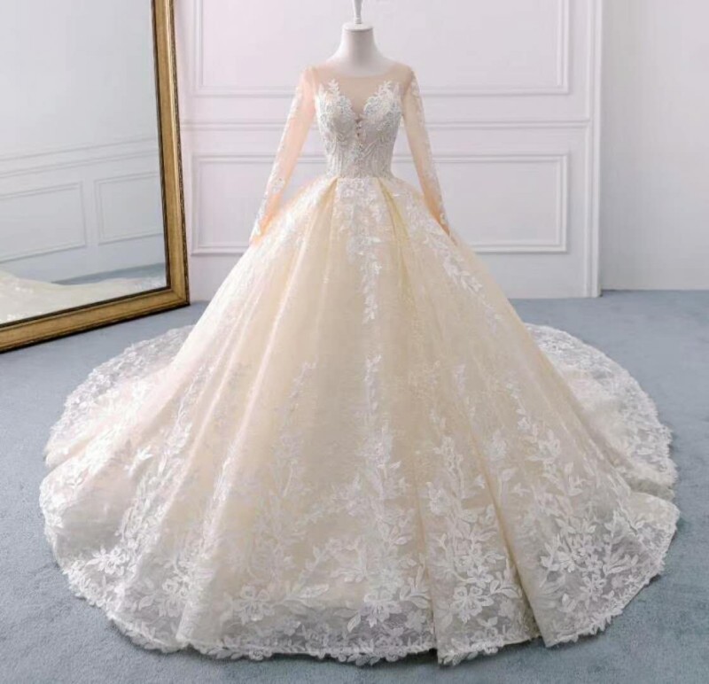 Lace Wedding Dresses,A Line Bridal Dresses,Scoop Wedding Dress,Long ...