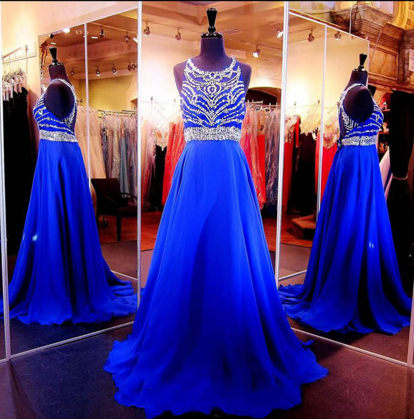Royal Blue Prom Dress,Prom Dress Halter Prom Dresses,Crystals Prom ...