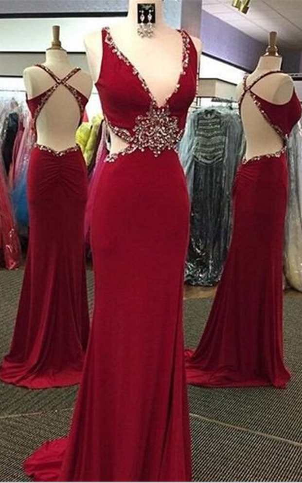 Charming Prom Dress,dark Red Prom Dresses,Sleeveless Formal Evening