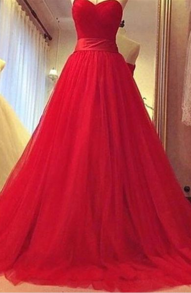 New Arrival Prom Dressred A Line Sweetheart Tulle Long Prom Dress