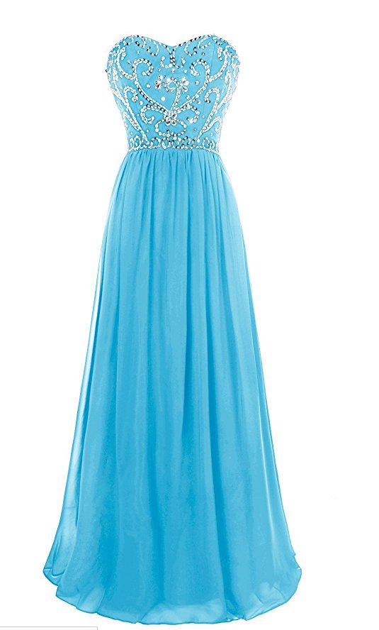 Bule Prom Dress, A Line Sweetheart Beaded Prom Dresses, Lace Up Back ...