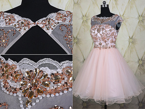 Sweet Light Pink Short Homecoming Dress,tulle Short Prom Dress,beaded ...